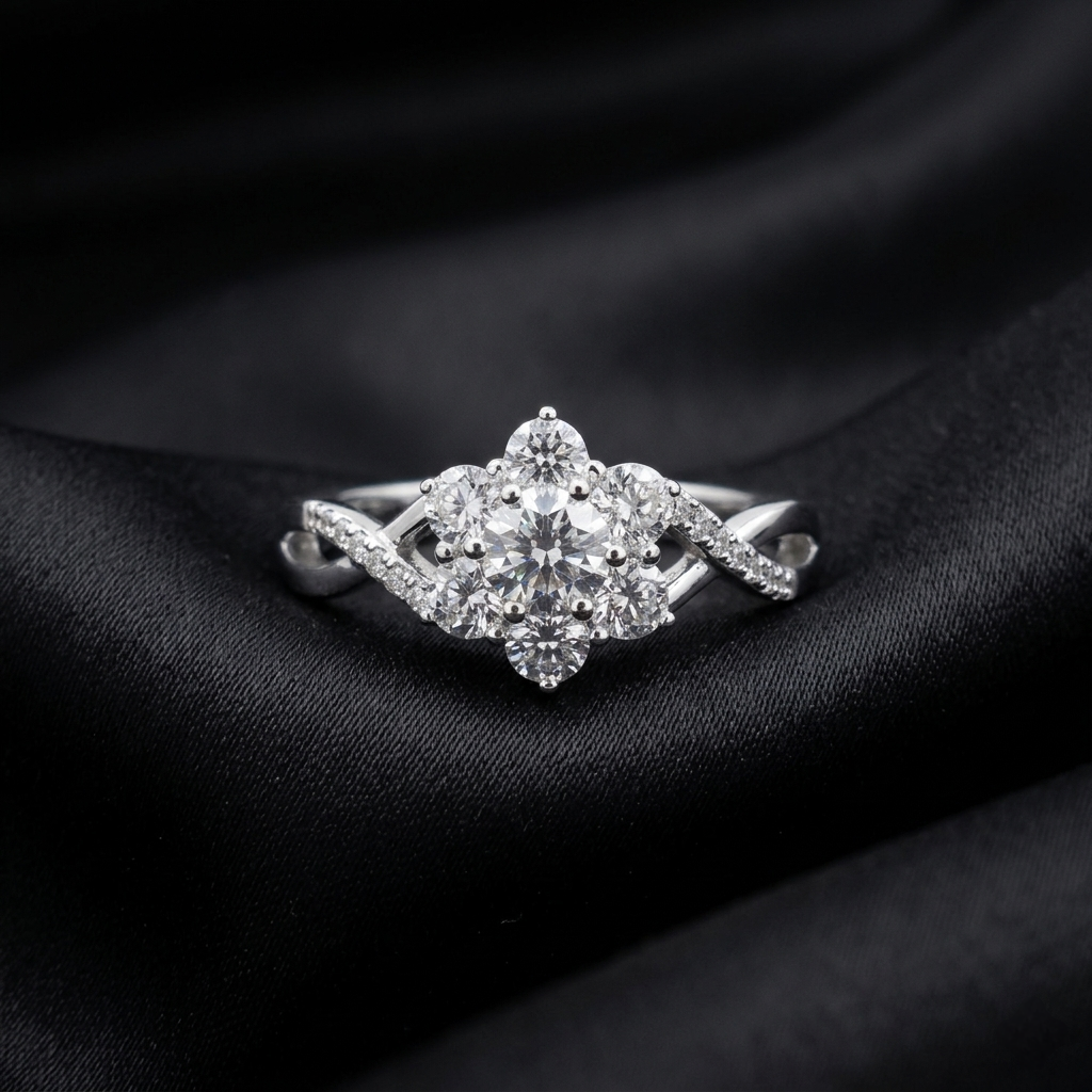 Silver Floral Zircon Adjustable Ring