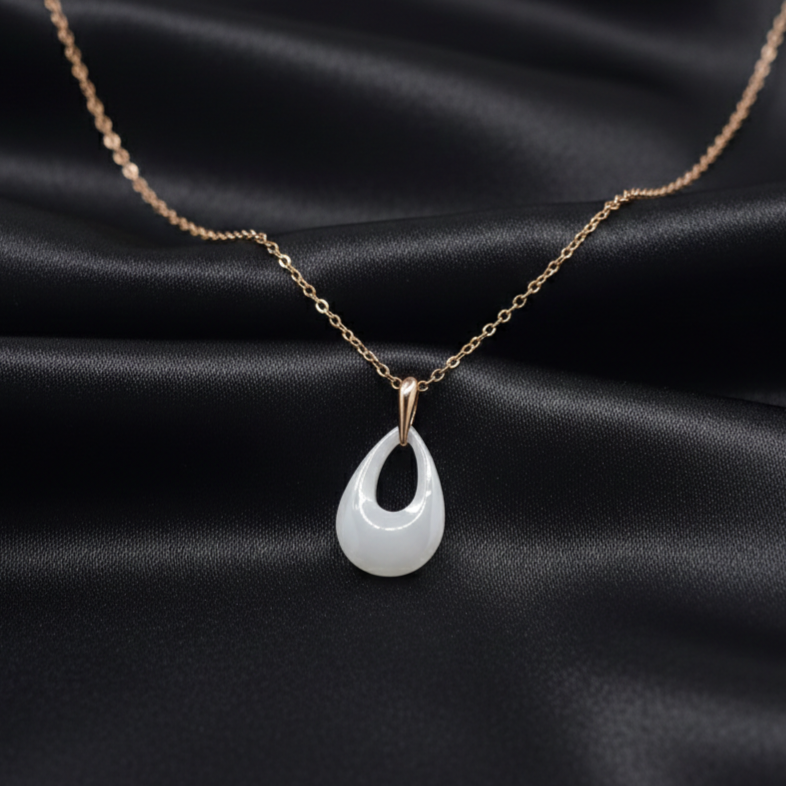 Rose Gold Minimal White Drop Pendant with Link Chain