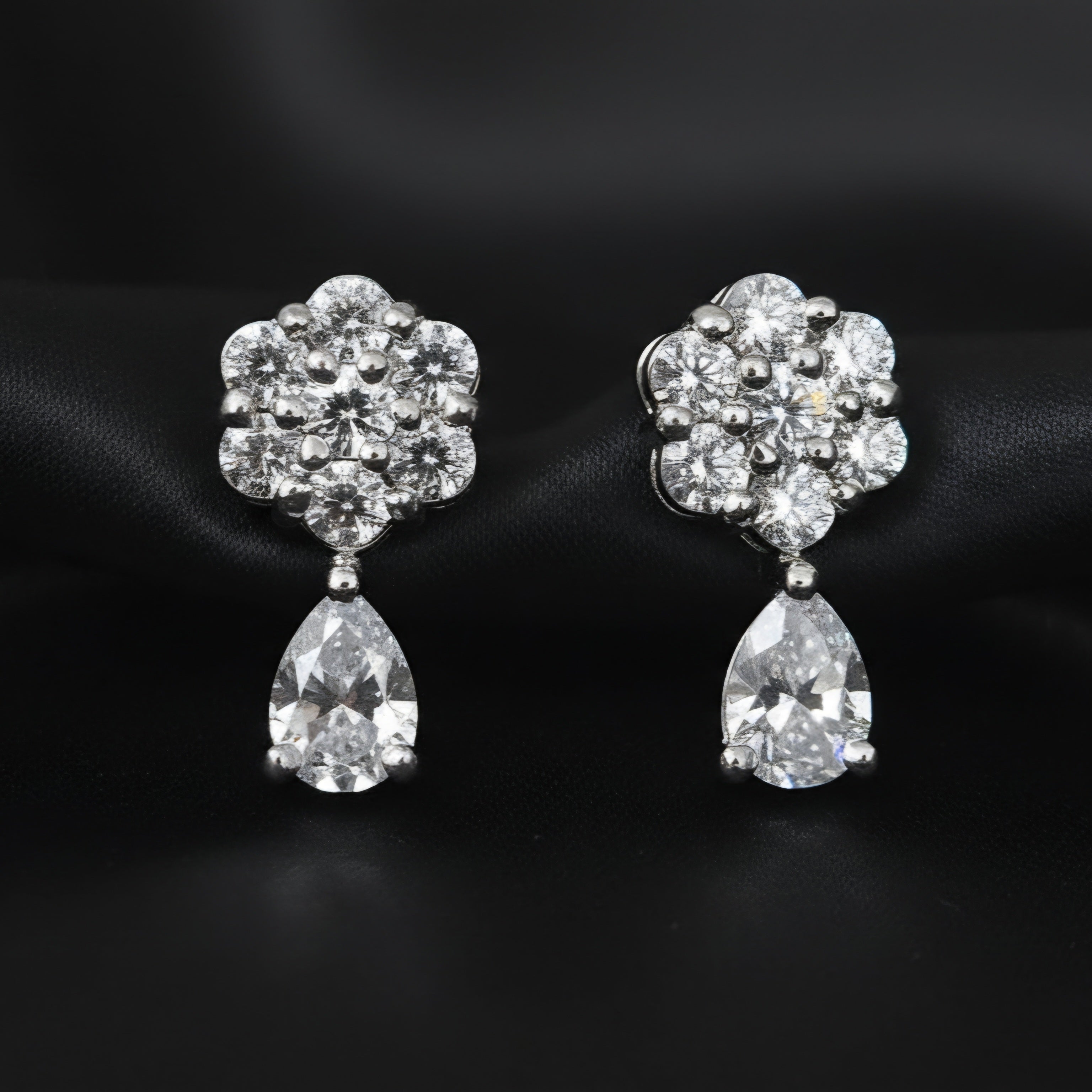 Floral Cluster Silver Drop Earrings