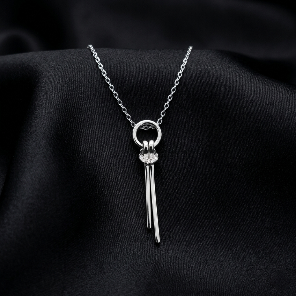 Silver Orbit Drop Zircon Pendant with Link Chain