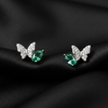Silver Zircon Butterfly Emerald Stud Earrings