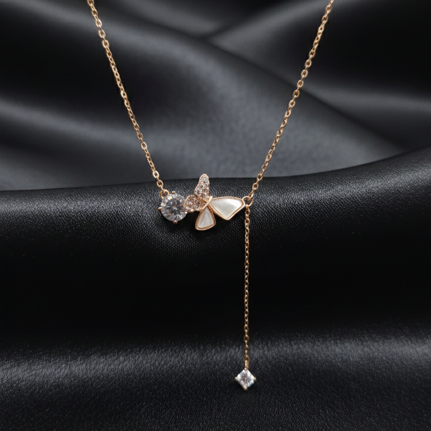 Rose Gold Butterfly Drop Necklace