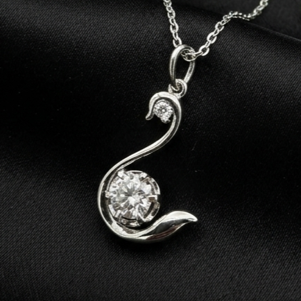 Silver Swan Curve Solitaire Pendant with Link Chain