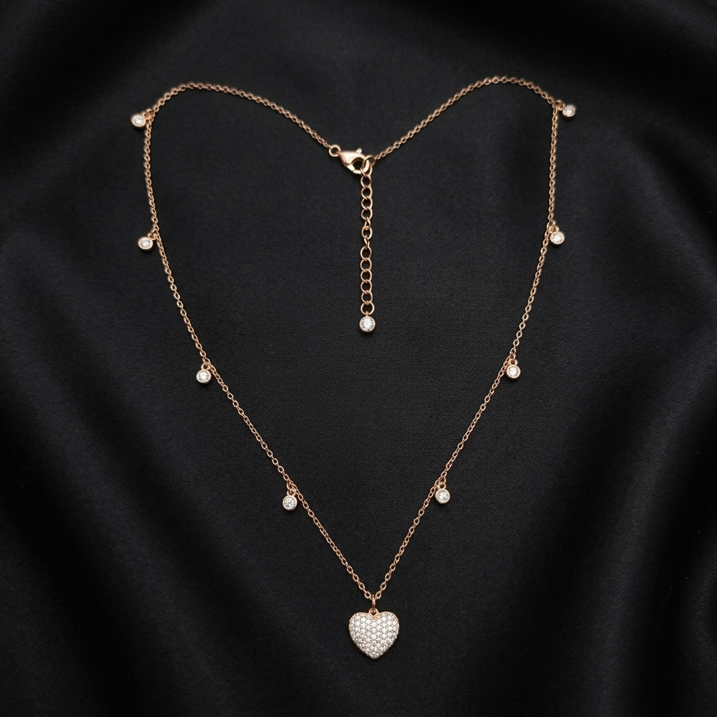 Rose Gold Pave Heart Drop Necklace