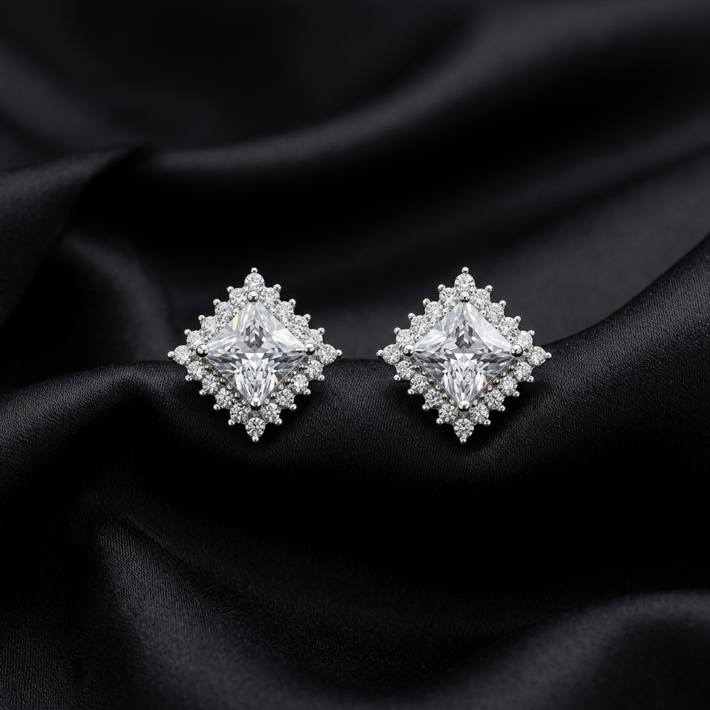 Silver Celeste Royale Square Stud Earrings