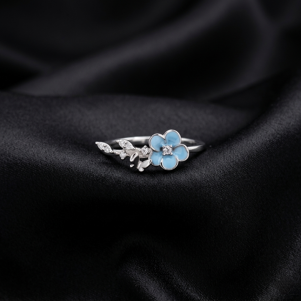Silver Azure Bloom Adjustable Butterfly Ring