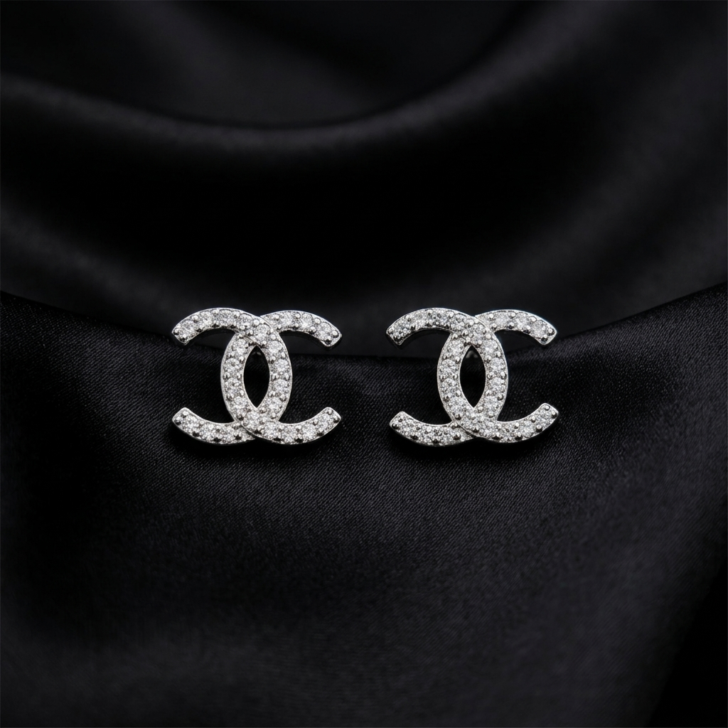 Silver Luxe Monogram Stud Earrings