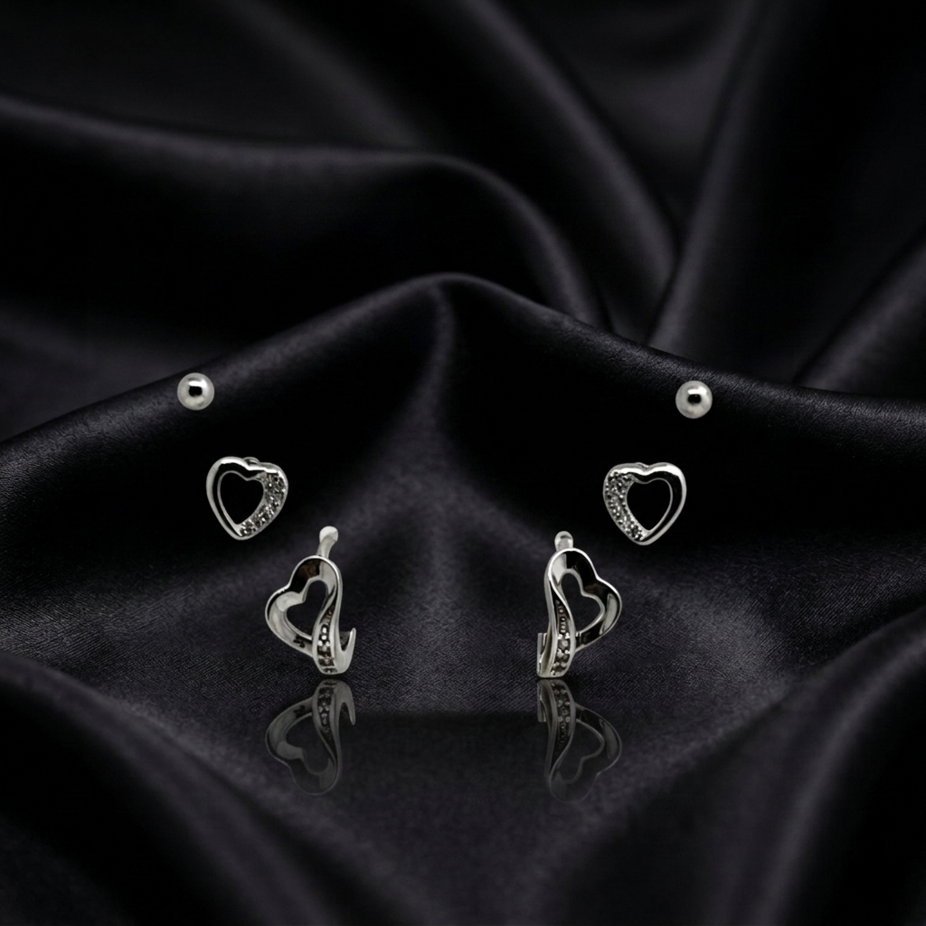 Silver Heart Elegance Earrings Set