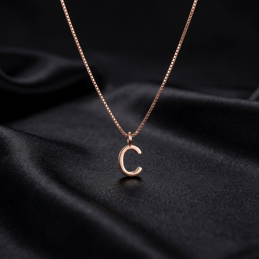 Rose Gold Initial C Pendant with Link Chain