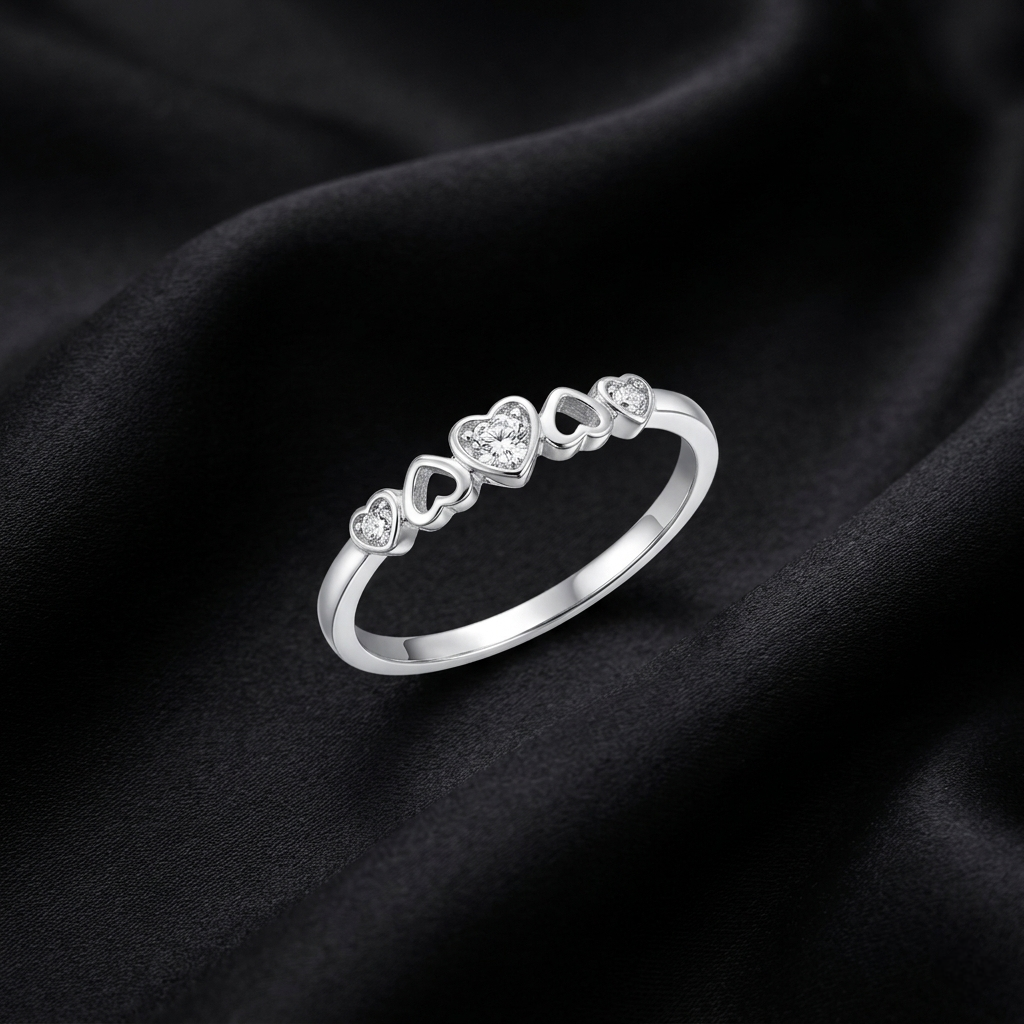Silver Heart Zircon Adjustable Ring