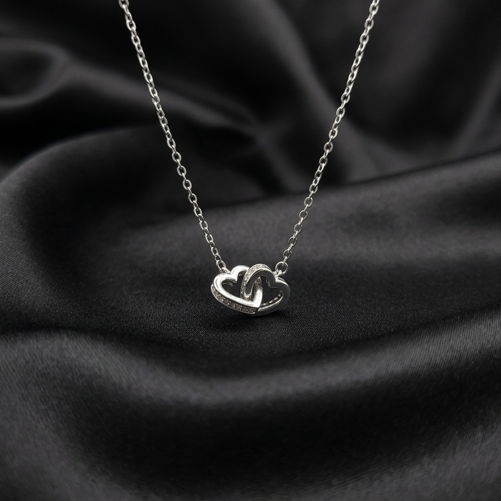 Silver Twin Heart Pendant Necklace