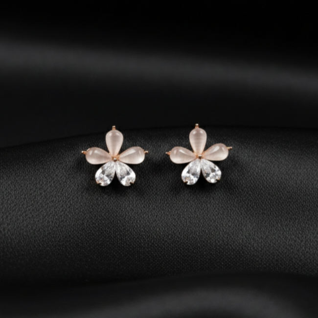 Rose Gold Blush Floral Stud Earrings
