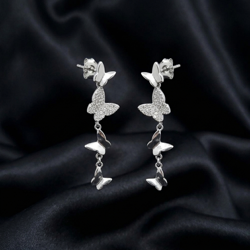 Silver Flutter Cascade Butterfly Earrings