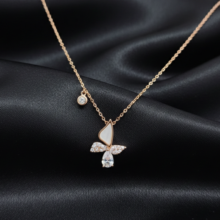 Rose Gold Blush Butterfly Charm Pendant with Link Chain