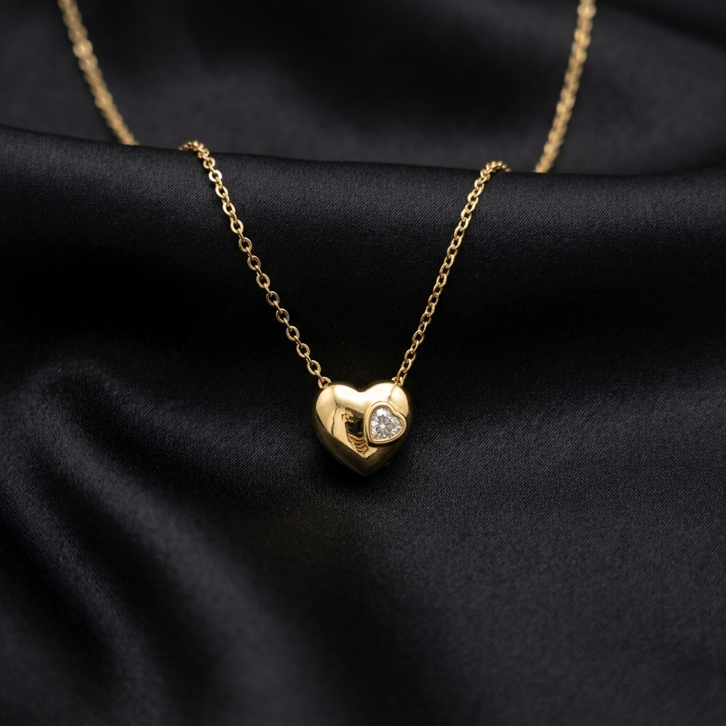 Gold Celestia Heart Pendant with Link Chain