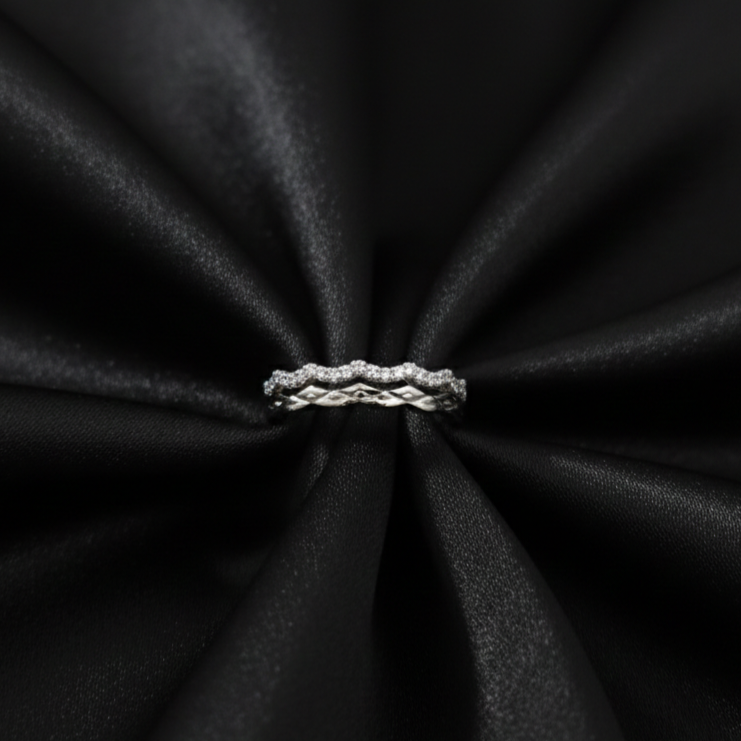 Silver Twisted Diamond Adjustable Ring