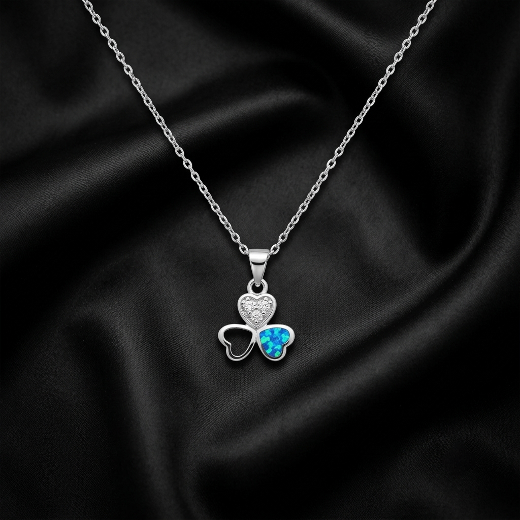 Silver Ocean Clover Pendant with Link Chain