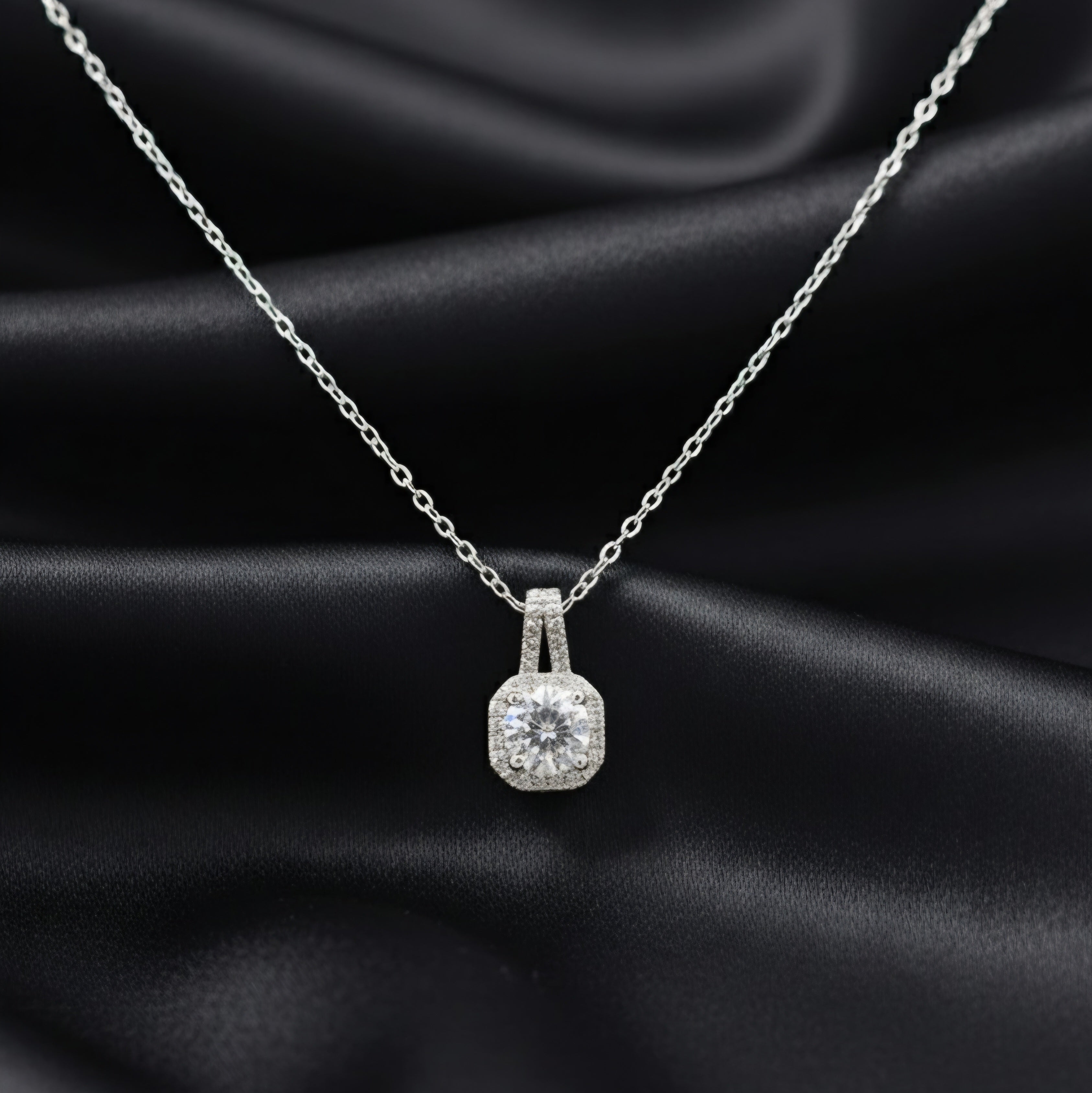 Silver Halo Solitaire Pendant