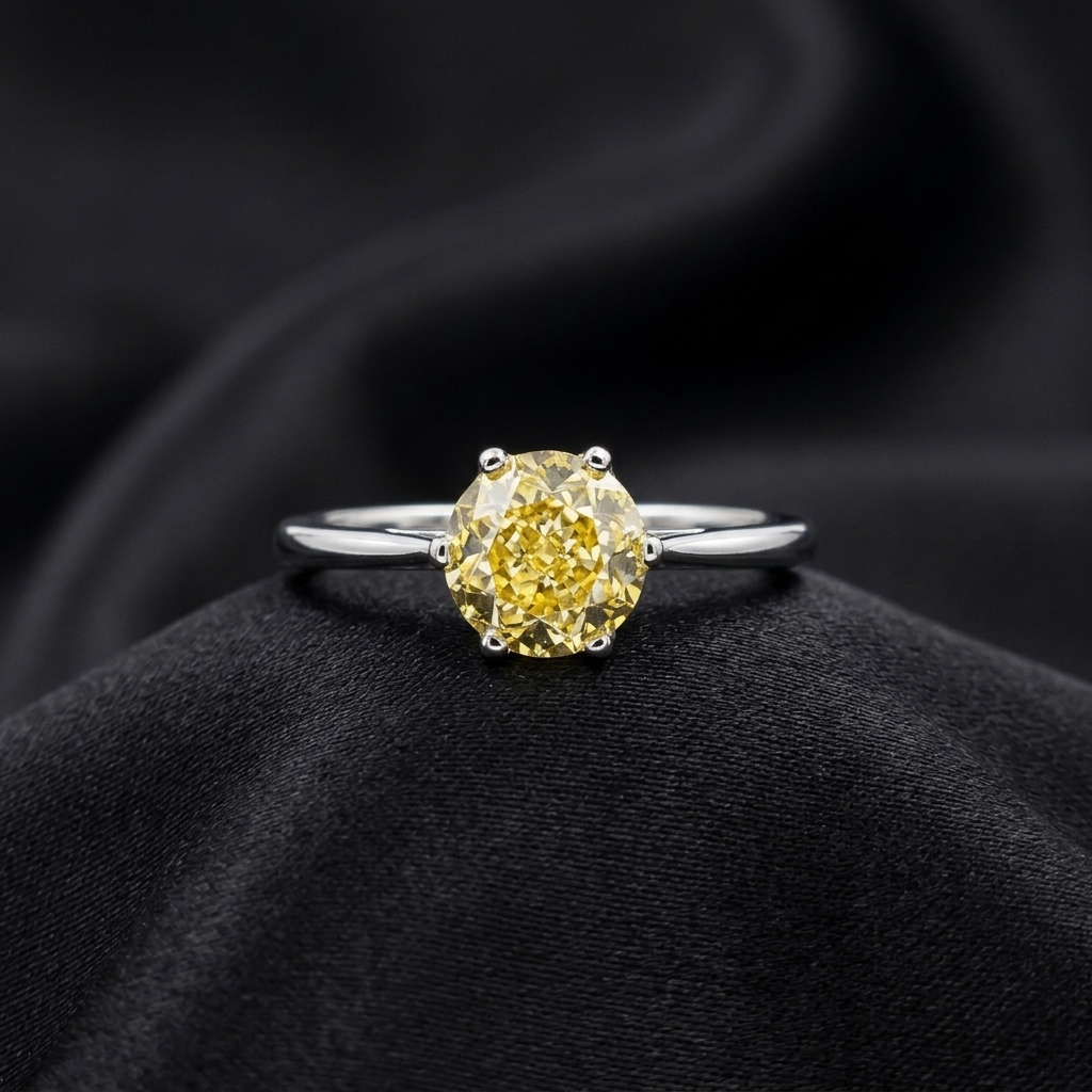 Silver Golden Radiance Solitaire Ring