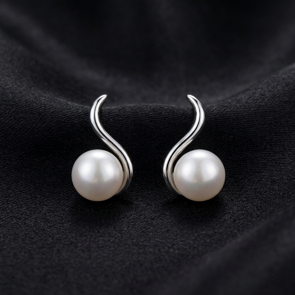 Pearl Wave Stud Earrings