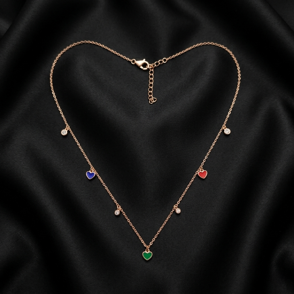 Rose Gold Multicolor Heart Charm Necklace