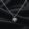 Silver Floral Leaf Zircon Pendant with Link Chain