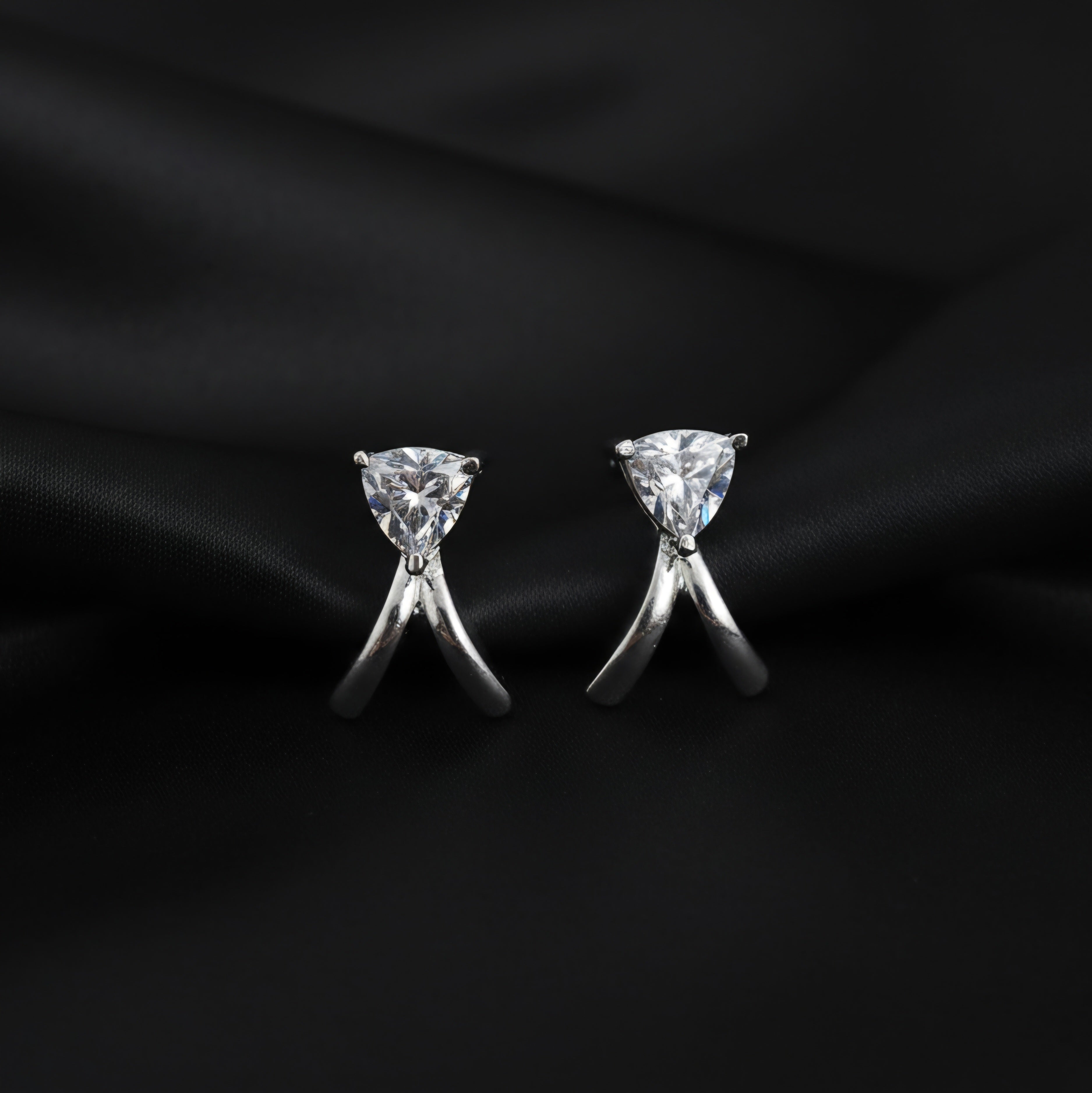 Trillion Cut Solitaire Silver Stud Earrings