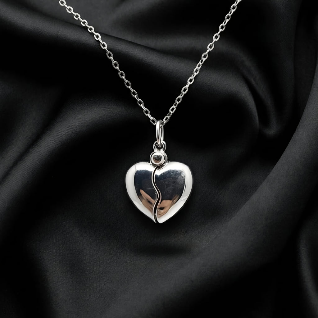 Silver Secret Heart Wings Opening Pendant with Link Chain
