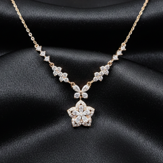 Rose Gold Floral Zircon Statement Necklace
