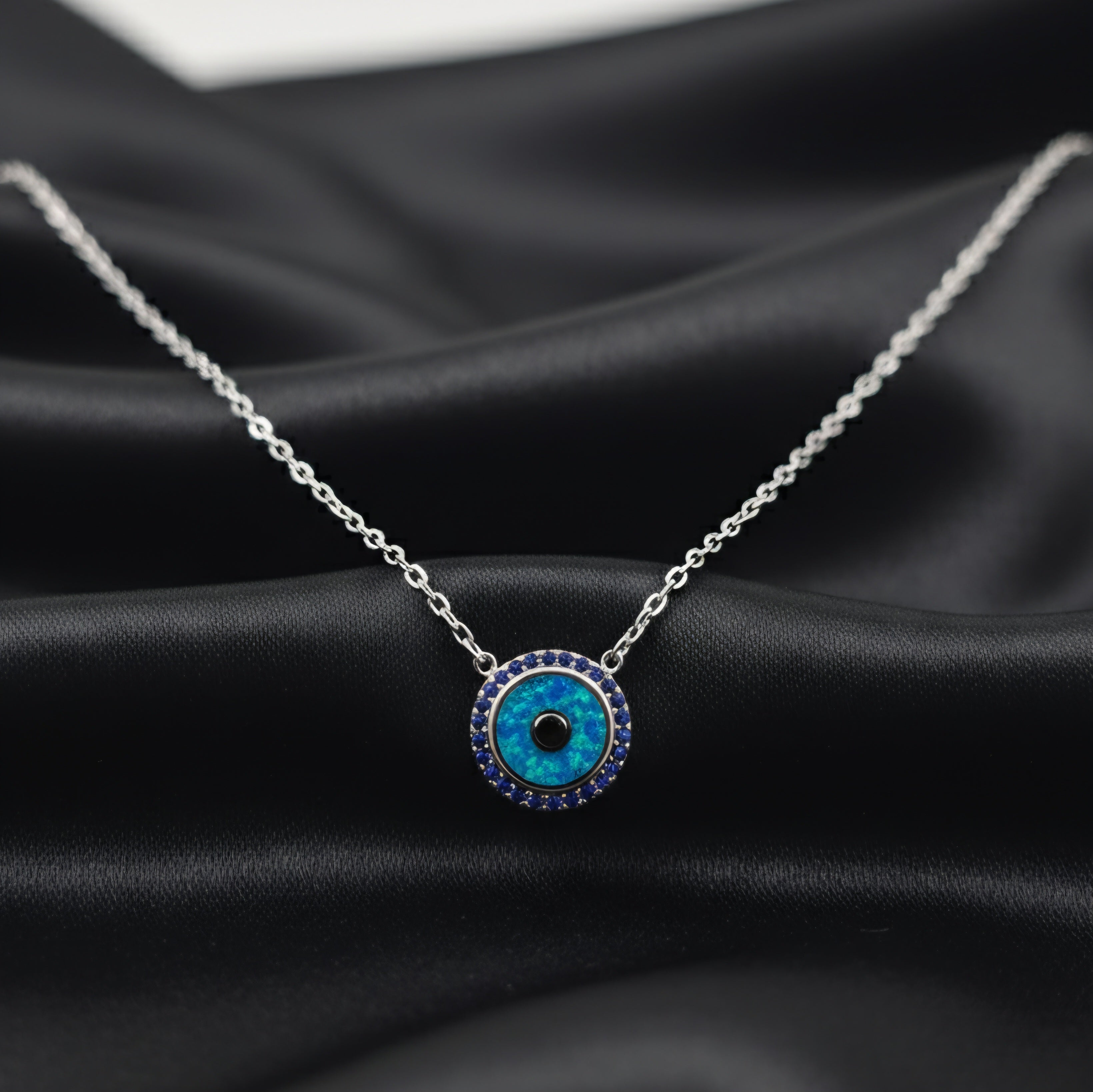 Silver Blue Evil Eye Pendant Necklace